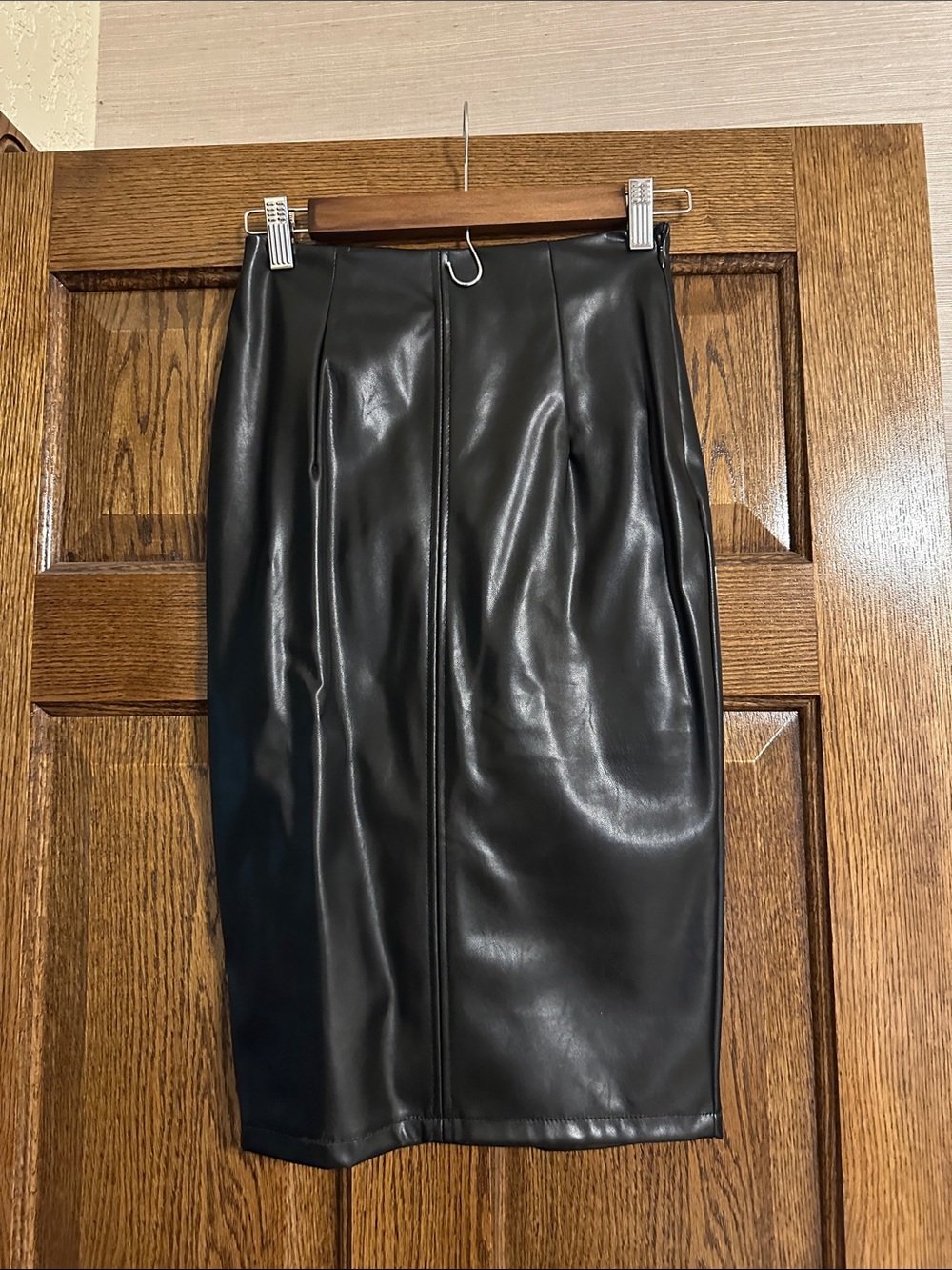 Black Faux Leather Pencil Skirt - Classic Women's Skirt